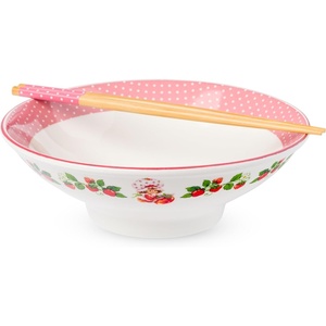 Silver Buffalo Rainbow Brite and Twink Ceramic Ramen Bowl with Chopsticks and Spoon, 20 Ounces(Strawberry Shortcake Vines (Big))