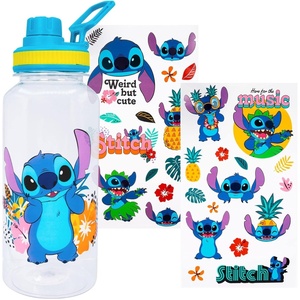 Silver Buffalo Rainbow Brite and Twink Twist Spout Plastic Water Bottle with Stickers You Stick Yourself, 32 Ounces(Lilo and Stitch Tropical Island Vibes)