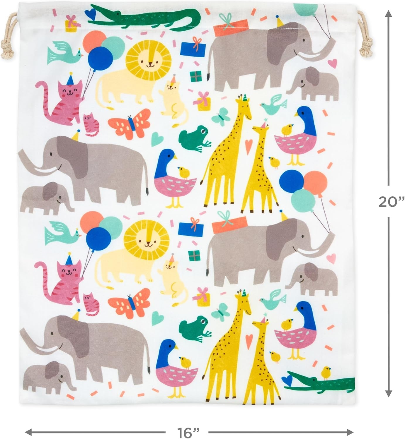 image:imageHallmark 19 Large Canvas Bag with Yellow Drawstring Ivory and Blue for Birthdays Baby Showers Fathers DayZoo Animals