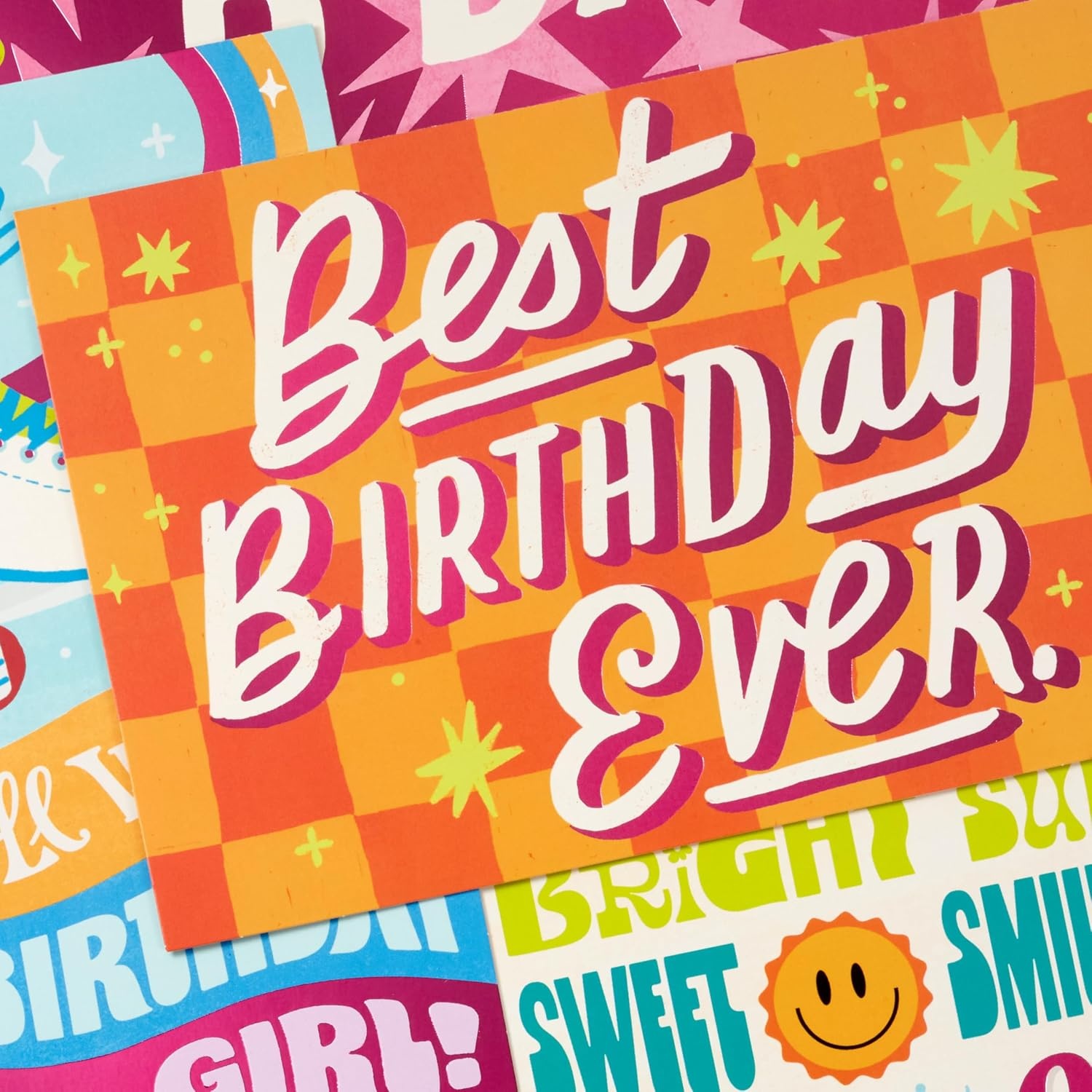 image:imageHallmark Birthday Girl Card Assortment 16 Cards with Envelopes Roller Skates Retro Stars Pink Orange