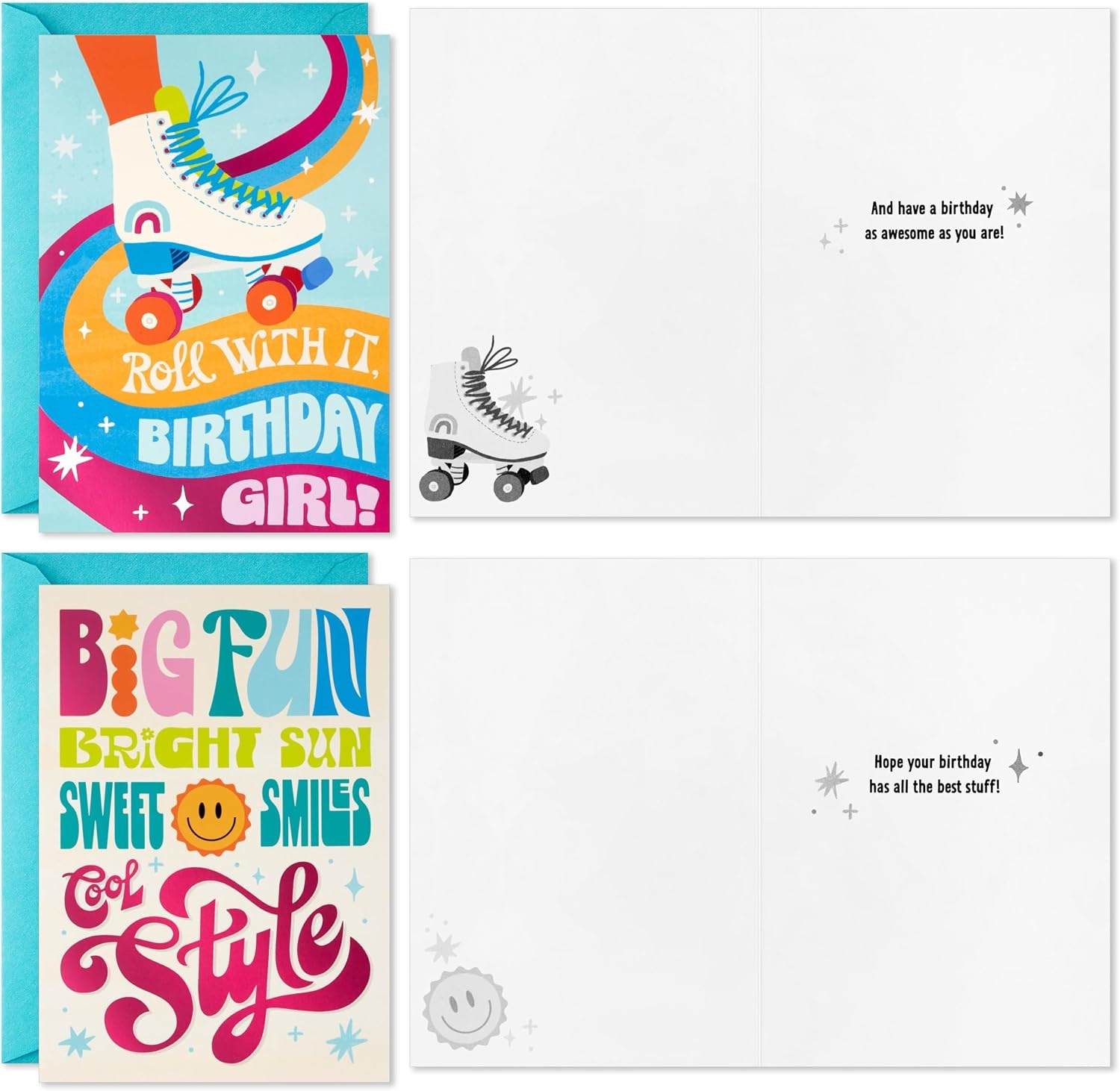 image:imageHallmark Birthday Girl Card Assortment 16 Cards with Envelopes Roller Skates Retro Stars Pink Orange