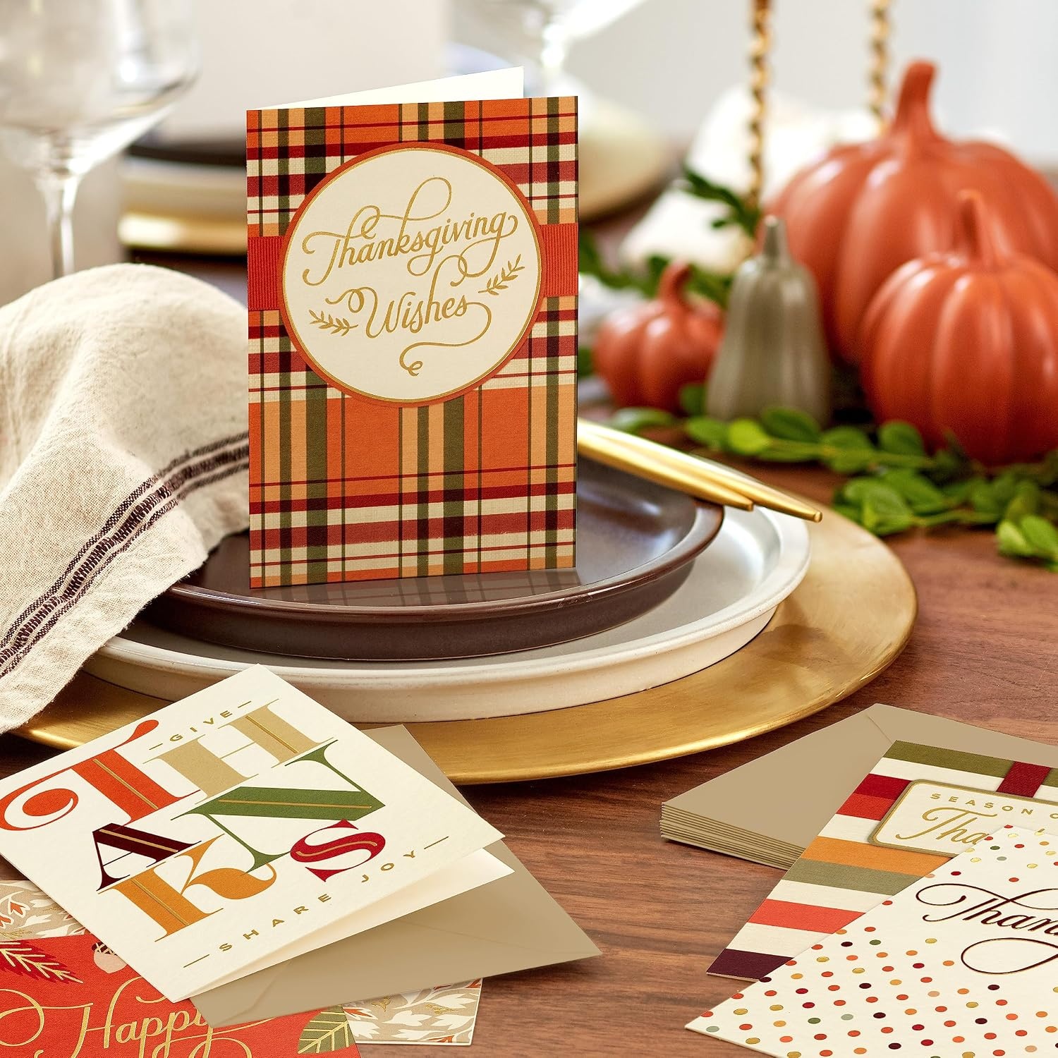 image:imageHallmark Bulk Thanksgiving Cards Assortment 72 Cards with Envelopes Stripes Leaves PlaidClassic Thanksgiving Stripes Leaves and Plaid