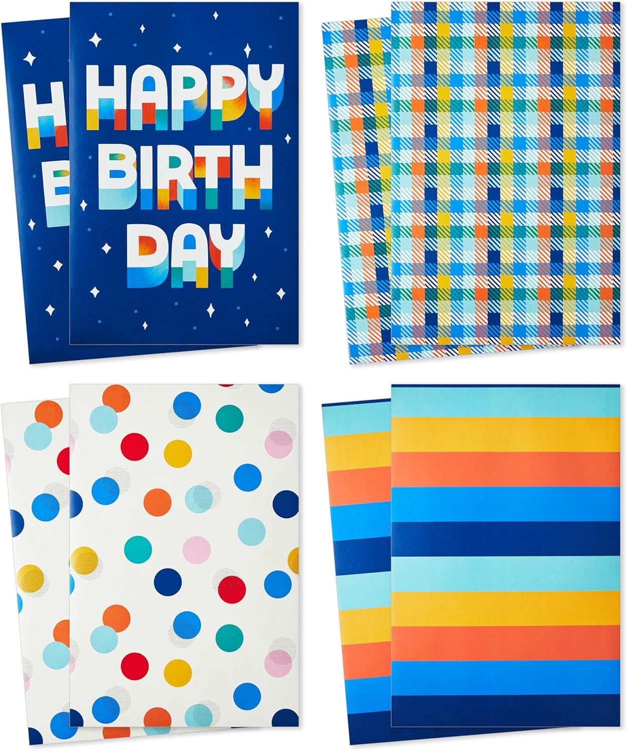 image:imageHallmark Designed Shirt Boxes with Lids 8 Boxes 2 Each of Orange and Blue Stripes Plaid Dots Happy Birthday for Birthdays Fathers Day Graduations8 Assorted Birthday Gift Boxes