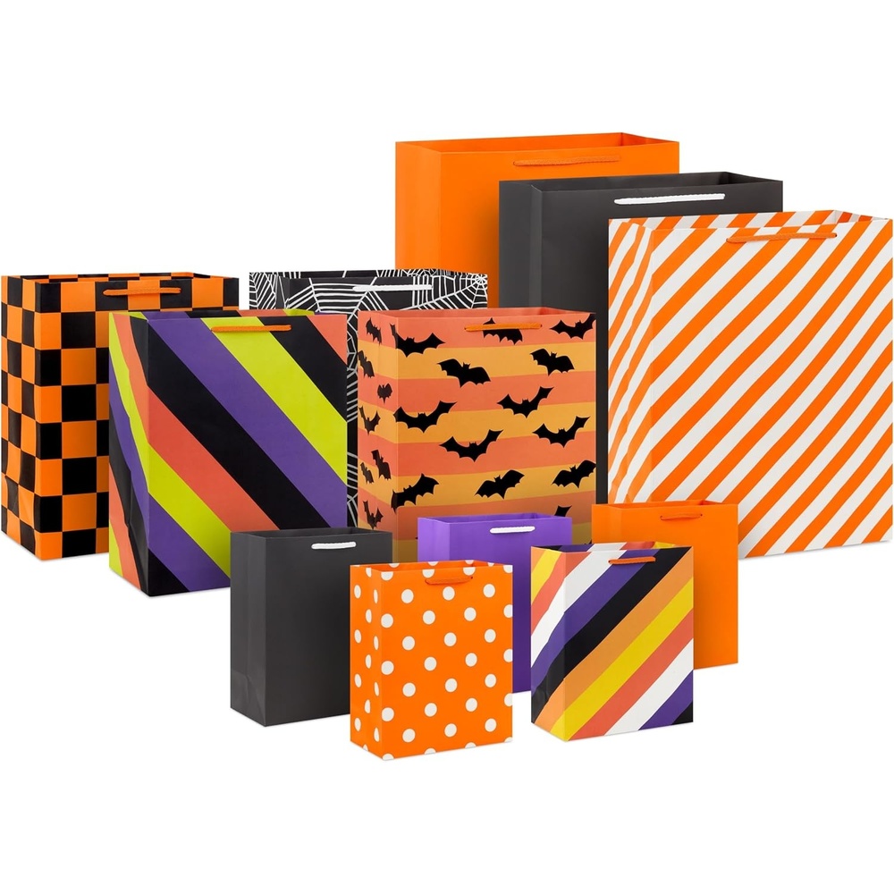 image:imageHallmark 13 Large Fall Gift Bag Bundle 3 Bags Orange and Tan Plaid Leaves Grateful Wreath for Thanksgiving Friendsgiving Bosss Day Clergy Appreciation Grandparents DayBlack  Orange  Purple