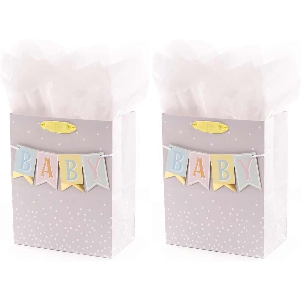image:imageHallmark 13 Large Gift Bag with Tissue Paper BABY Yellow for Baby Showers New Parents and MoreMedium Pack of 2