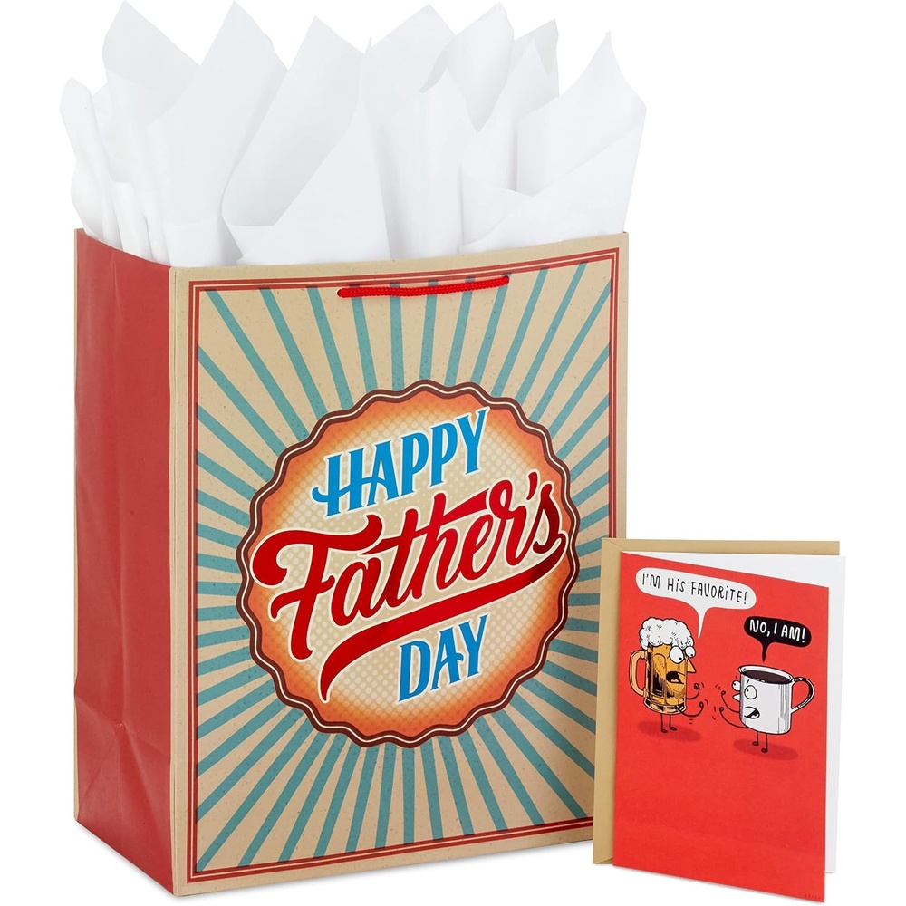 image:imageHallmark 13 Large Gift Bag with Tissue Paper and Greeting Card Happy Fathers Day Funny Card for Dad Grandpa Uncle StepdadHappy Fathers Day