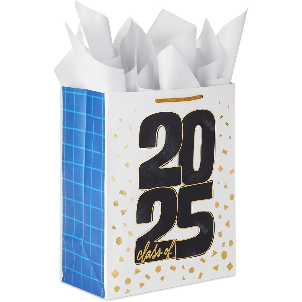 image:imageHallmark 13 Large Graduation Gift Bag with Tissue Paper Gold and Black Congrats for High School College Kindergarten 8th Grade and MoreClass of 2025