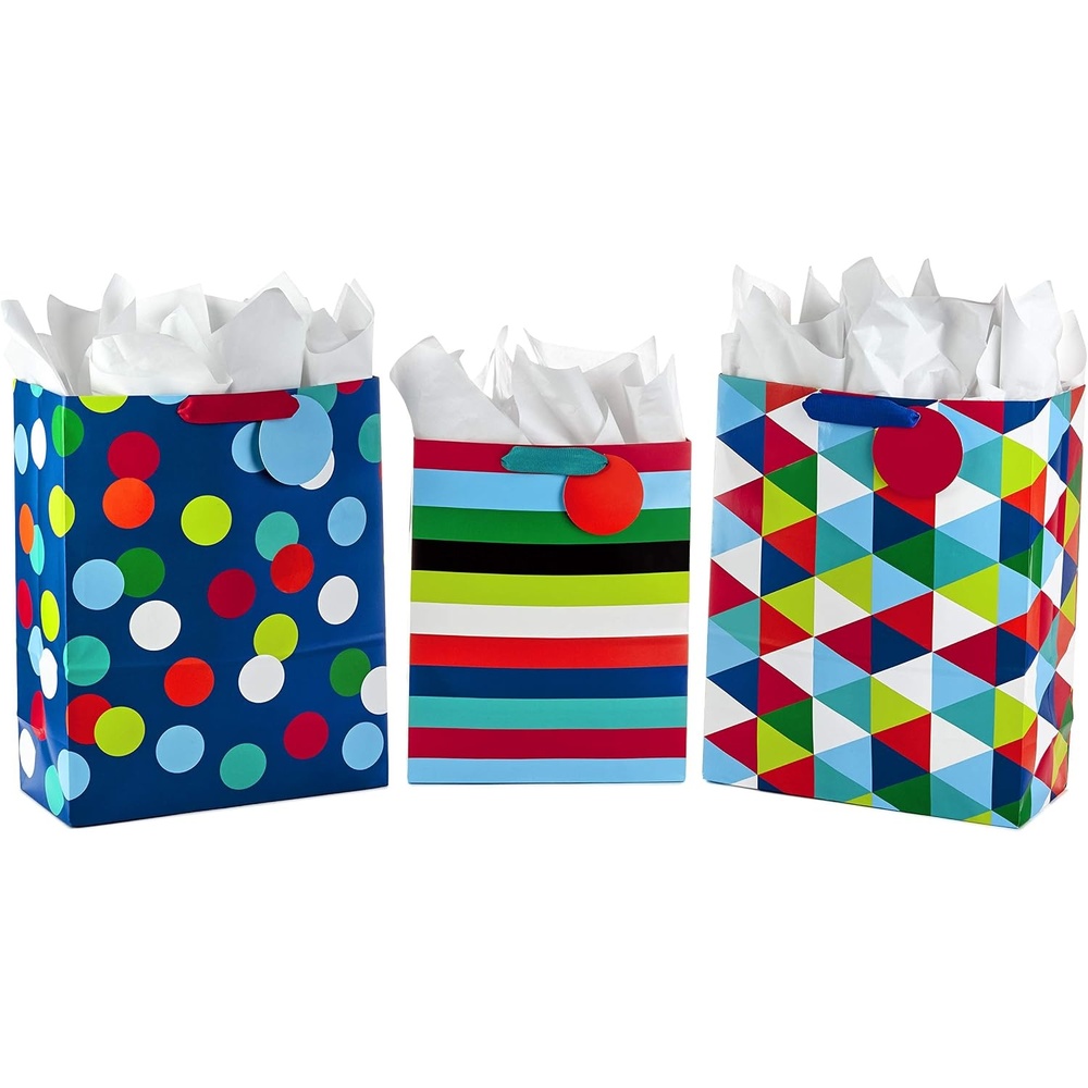 image:imageHallmark 13 Large and 15 Extra Large Gift Bags Assortment with Tissue Paper Pack of 3 Celebrate Rainbow Stripes Polka Dots for Christmas Birthdays Fathers Day Graduations or Any Occasion3 Count Pack of 1