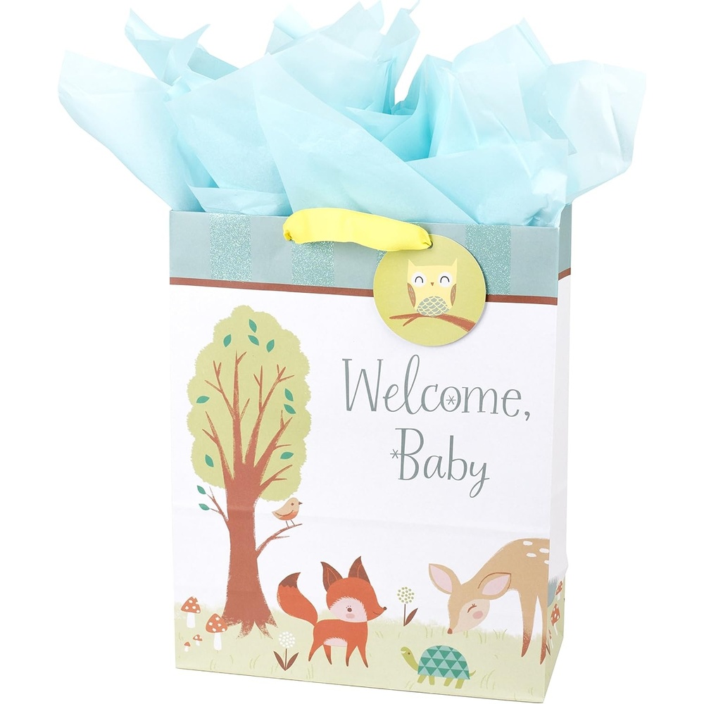 image:imageHallmark 15 Extra Large Baby Gift Bag with Tissue Paper Woodland Animals for Baby Showers New Parents and MoreWelcome Baby