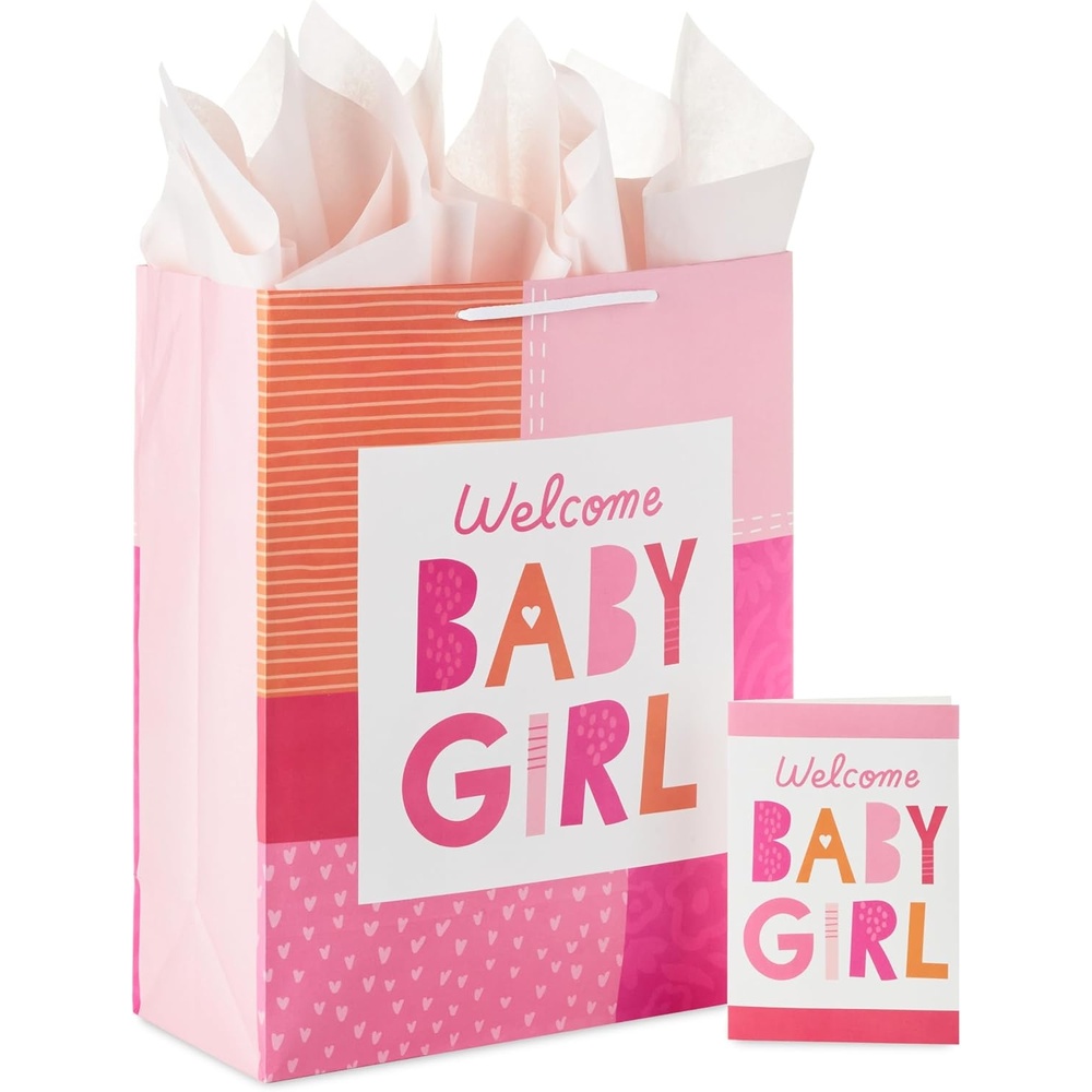 image:imageHallmark 15 Extra Large Baby Gift Bag with Tissue Paper Woodland Animals for Baby Showers New Parents and MoreWelcome Baby Girl