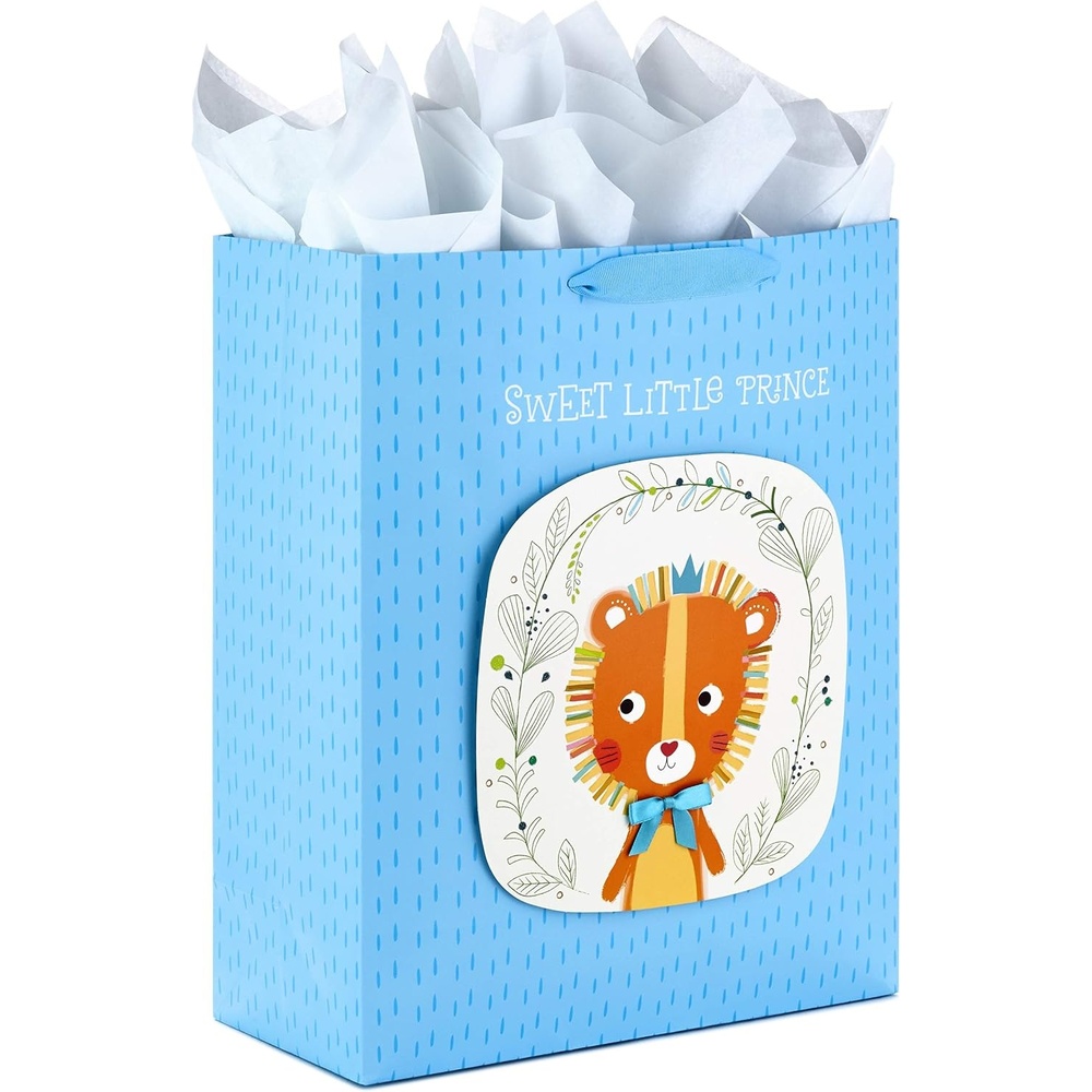 image:imageHallmark 15 Extra Large Gift Bag with Tissue Paper  Blue Polka Dots and Bow for Baby Showers Birthdays Bridal Showers and MoreSweet Little Prince