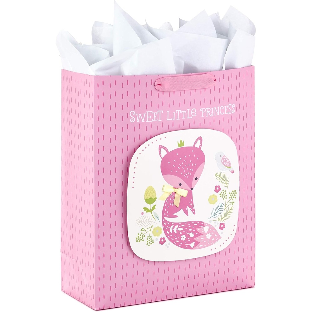 image:imageHallmark 15 Extra Large Gift Bag with Tissue Paper Sweet Little Princess Fox for Baby Showers Kids Birthdays and MoreWhite