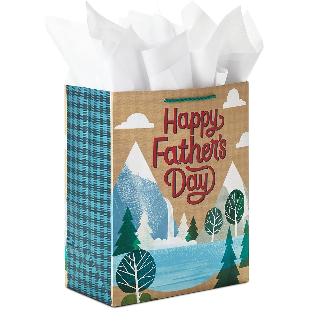 image:imageHallmark 17 Extra Large Fathers Day Gift Bag with Tissue Paper Orange Yellow Blue Plaid for Dads Grandpas UnclesWoodsy Outdoors