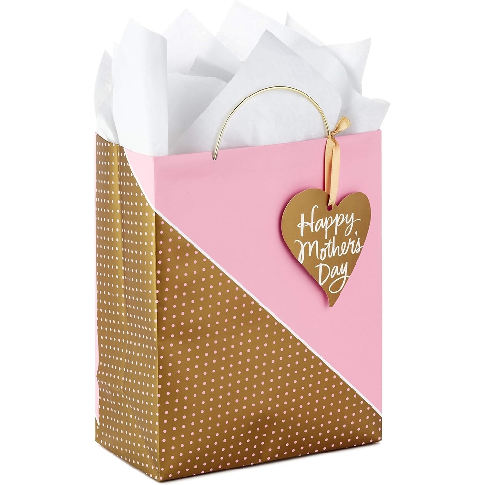 image:imageHallmark 17 Extra Large Mothers Day Gift Bag with Tissue Paper and Gift Tag Pink CutOut Heart for Mom Grandmother Nana GigiPink and Gold