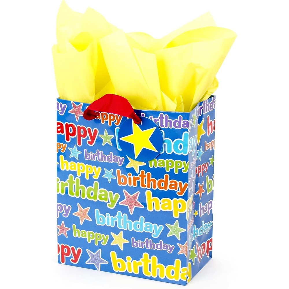 image:imageHallmark 9 Medium Birthday Gift Bag with Tissue Paper Blue Happy BirthdayMedium Blue Happy Birthday