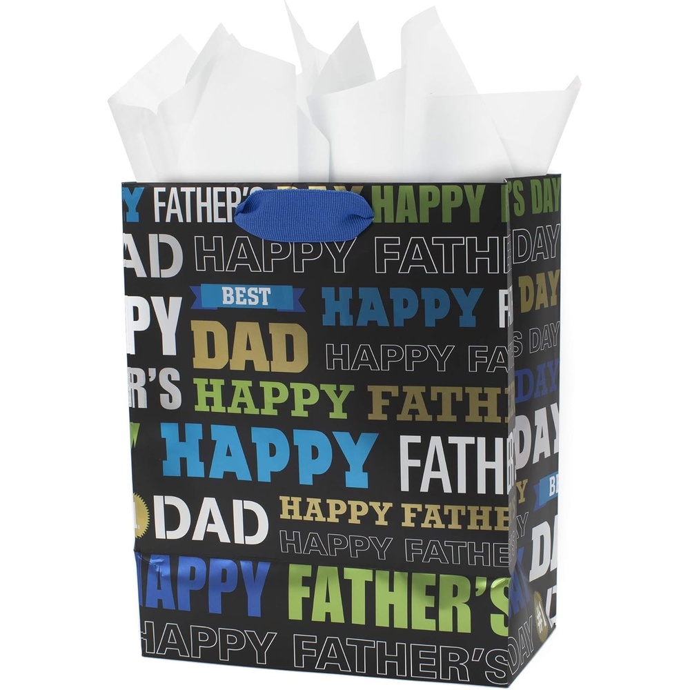 image:imageHallmark 9 Medium Gift Bag with Tissue Paper Cheers Beer Mug for Christmas Fathers Day Birthdays Graduations Promotions New Jobs or Any OccasionBest Dad Black