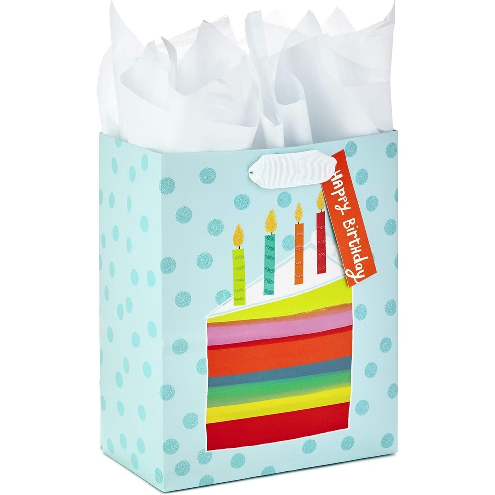 image:imageHallmark 9 Medium Gift Bag with Tissue Paper Rainbow Cake Slice for Birthdays3 count Pack of 1