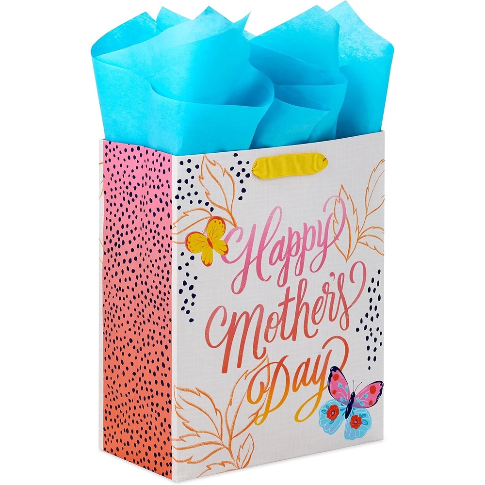 image:imageHallmark 9 Medium Mothers Day Gift Bag with Tissue Paper Pastel Butterflies Watercolor Happy Mothers Day for Mom Grandma Sister Nana Gigi 5WDB6116130