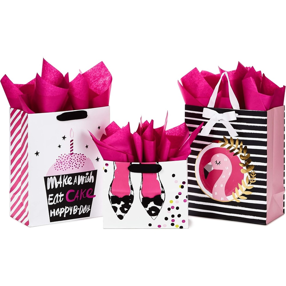 image:imageHallmark Assorted Birthday Gift Bags 8 Bags 3 Small 6 3 Medium 9 2 Large 13 Smiling Sun Balloons Cute Flowers and PlantsFlamingo  Shoes  Cake