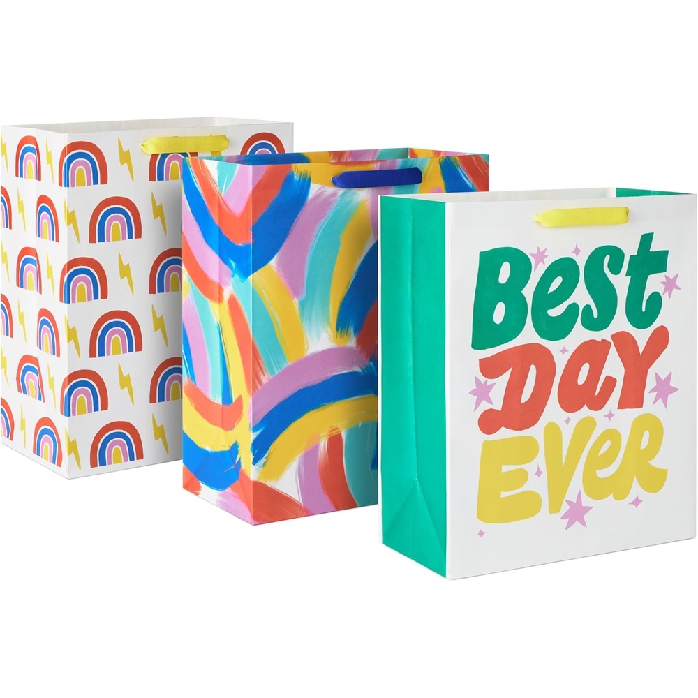 image:imageHallmark Assorted Birthday Gift Bags 8 Bags 4 Medium 9 4 Large 13 Birthday Cake Stripes Balloons Solids in Red Yellow BlueBest Day Ever