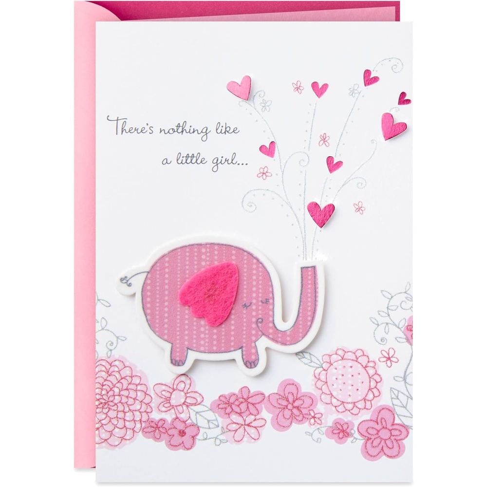 image:imageHallmark Baby Shower Card for Girl Pink Elephant Welcome New Baby Girl Congratulations