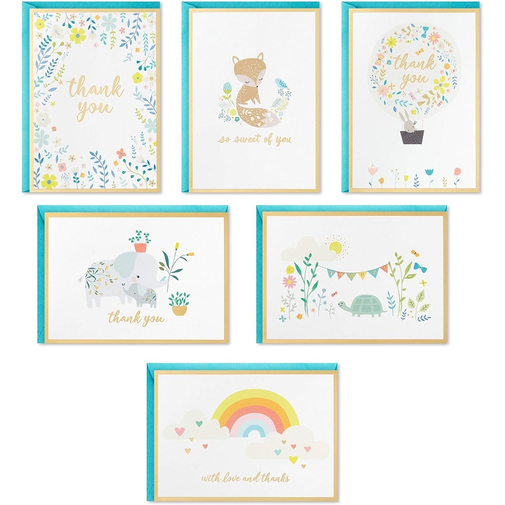 image:imageHallmark Baby Shower Thank You Cards Assortment Animals and Flowers 24 Cards with Envelopes for Baby Boy or Baby Girl Elephant Fox Rabbit