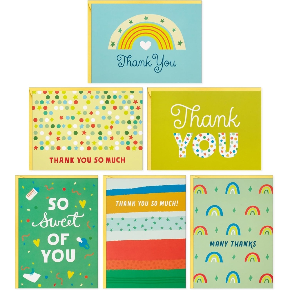 image:imageHallmark Baby Shower Thank You Note Assortment 48 Blank Cards with Envelopes Rainbows Stars Blue Yellow Green