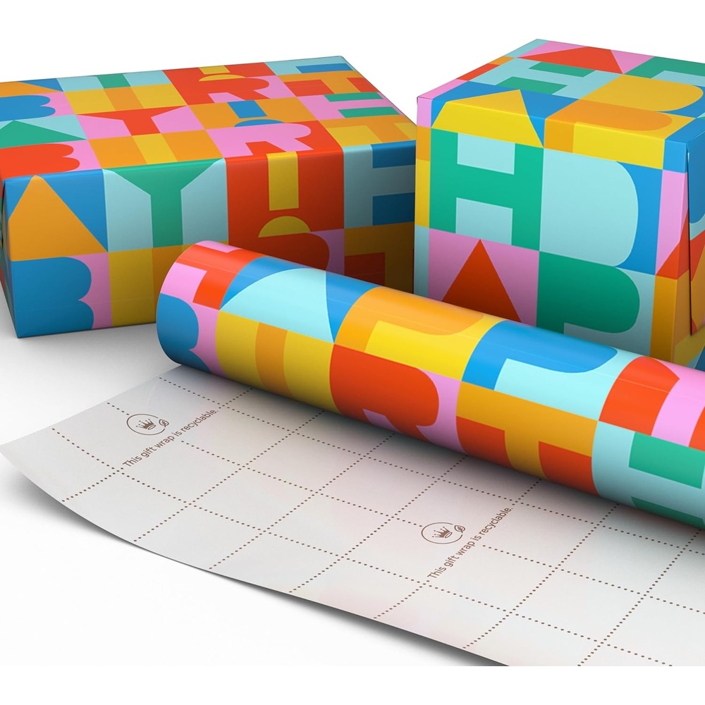 image:imageHallmark Birthday Wrapping Paper Mini Roll Rainbow Block Letters for Kids Birthday  40 Sq FtWrapping Paper Mini Roll