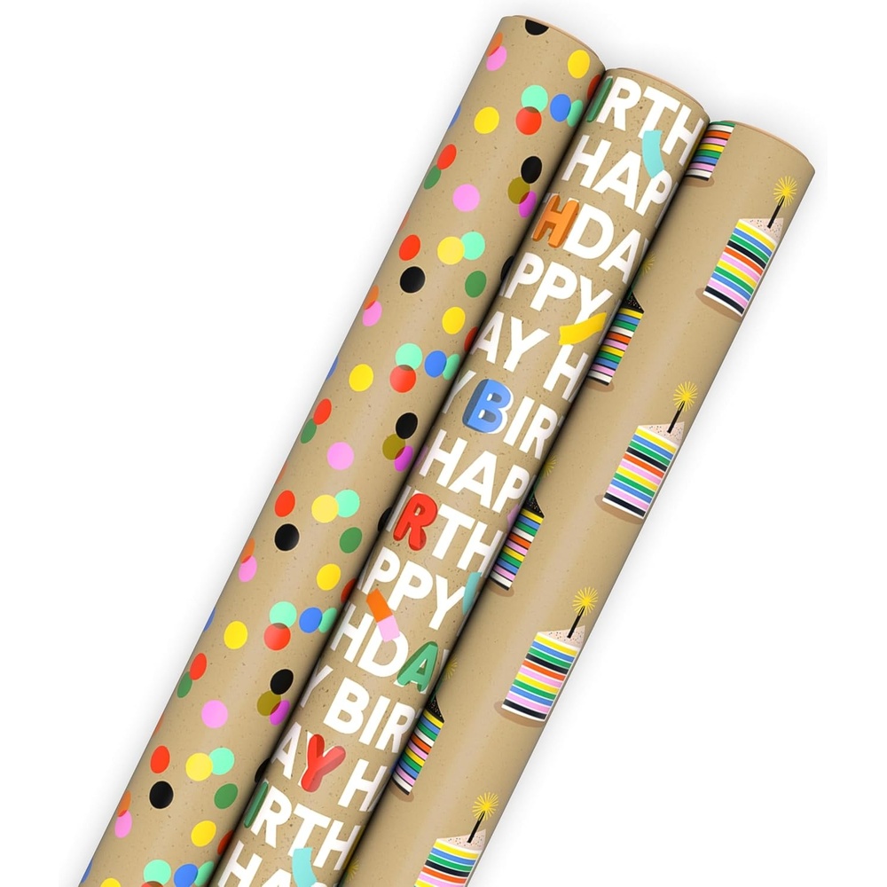 image:imageHallmark Birthday Wrapping Paper Mini Rolls 3Pack Balloon Animals Cake Frosting Rainbow Sprinkles for Kids Parties Graduations Celebrations Any Occasion  60 Sq Ft TotalPolka Dots  Cake  Happy Birthday 3 Rolls