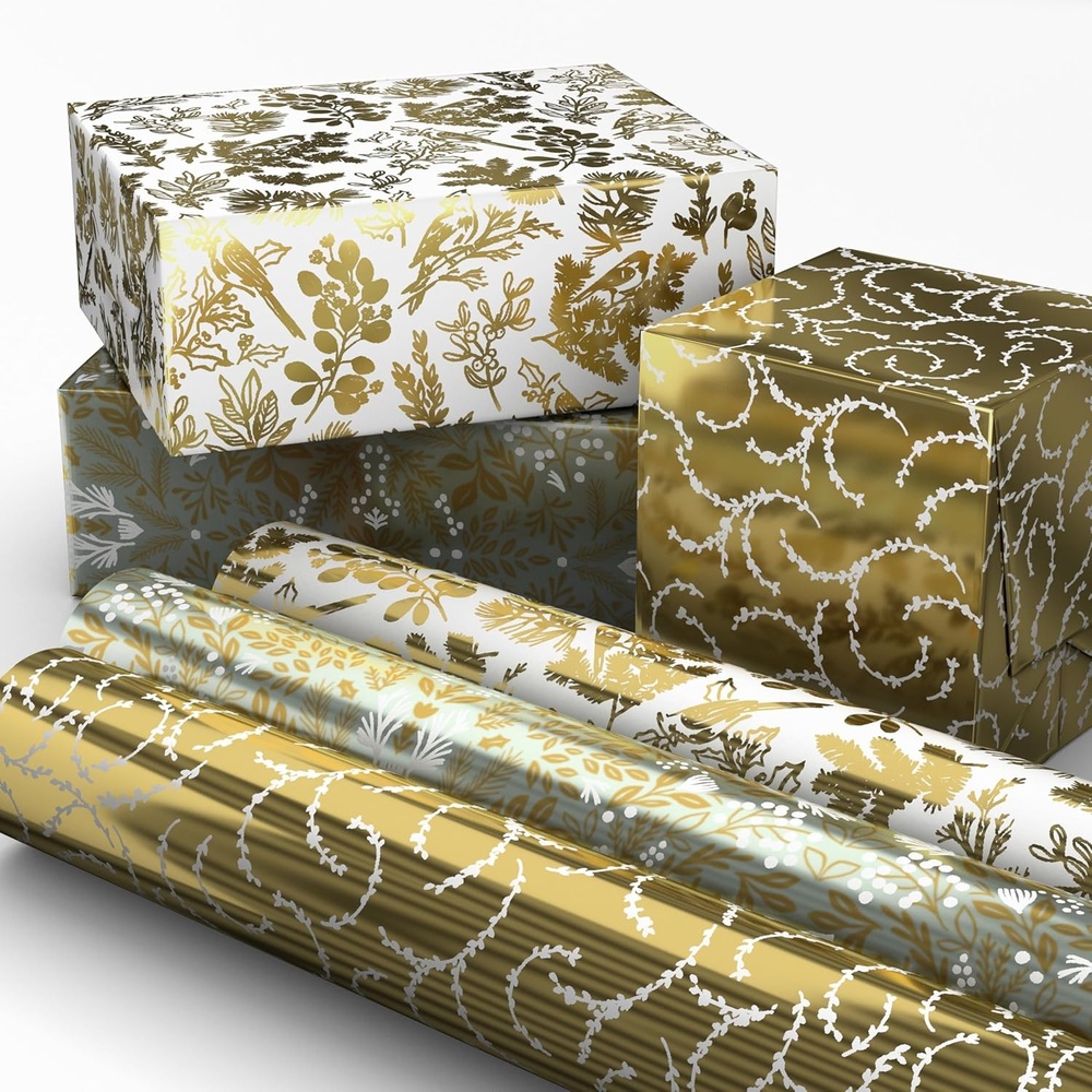 image:imageHallmark Birthday Wrapping Paper Mini Rolls 3Pack Rainbow Block Letters Stripes Exclamation Points for Birthdays Graduations Celebrations Any Occasion  45 Sq Ft TotalShiny Gold Filigree and Foliage