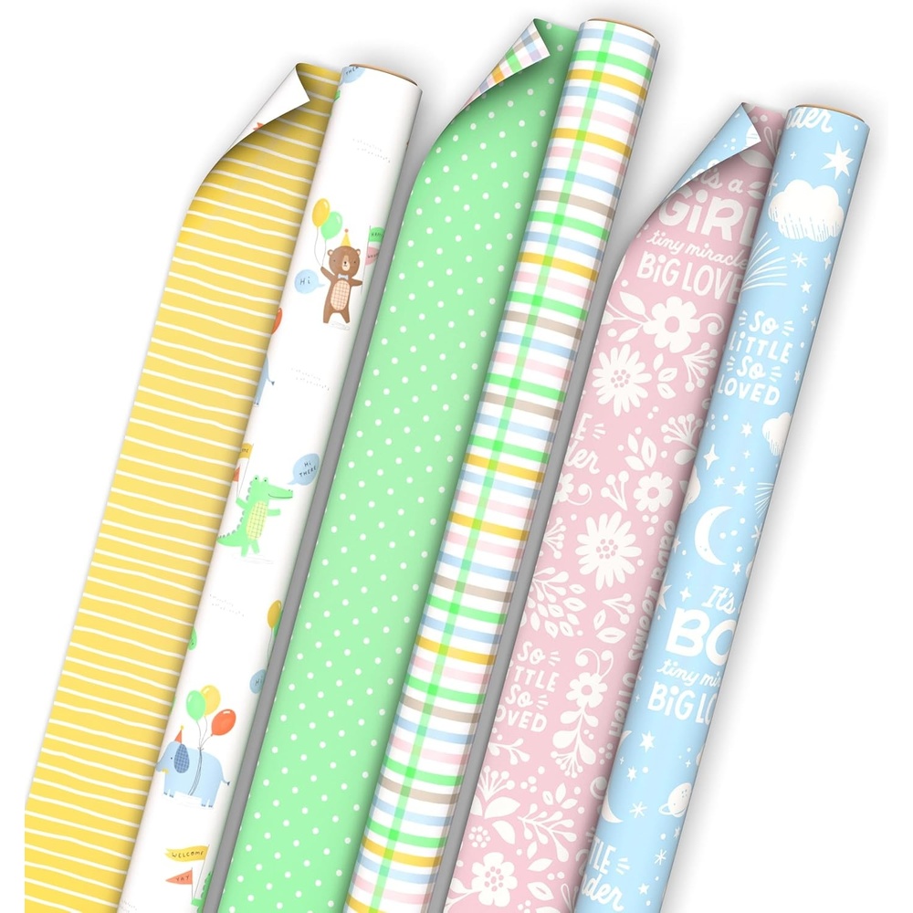 image:imageHallmark Birthday Wrapping Paper Rolls for Wedding Baby Shower Easter All Occasion  Flowers Balloons Pastel Plaid Gift Wrap Paper Set of Assorted 6 Rolls 180 sq ft ttlReversible Baby