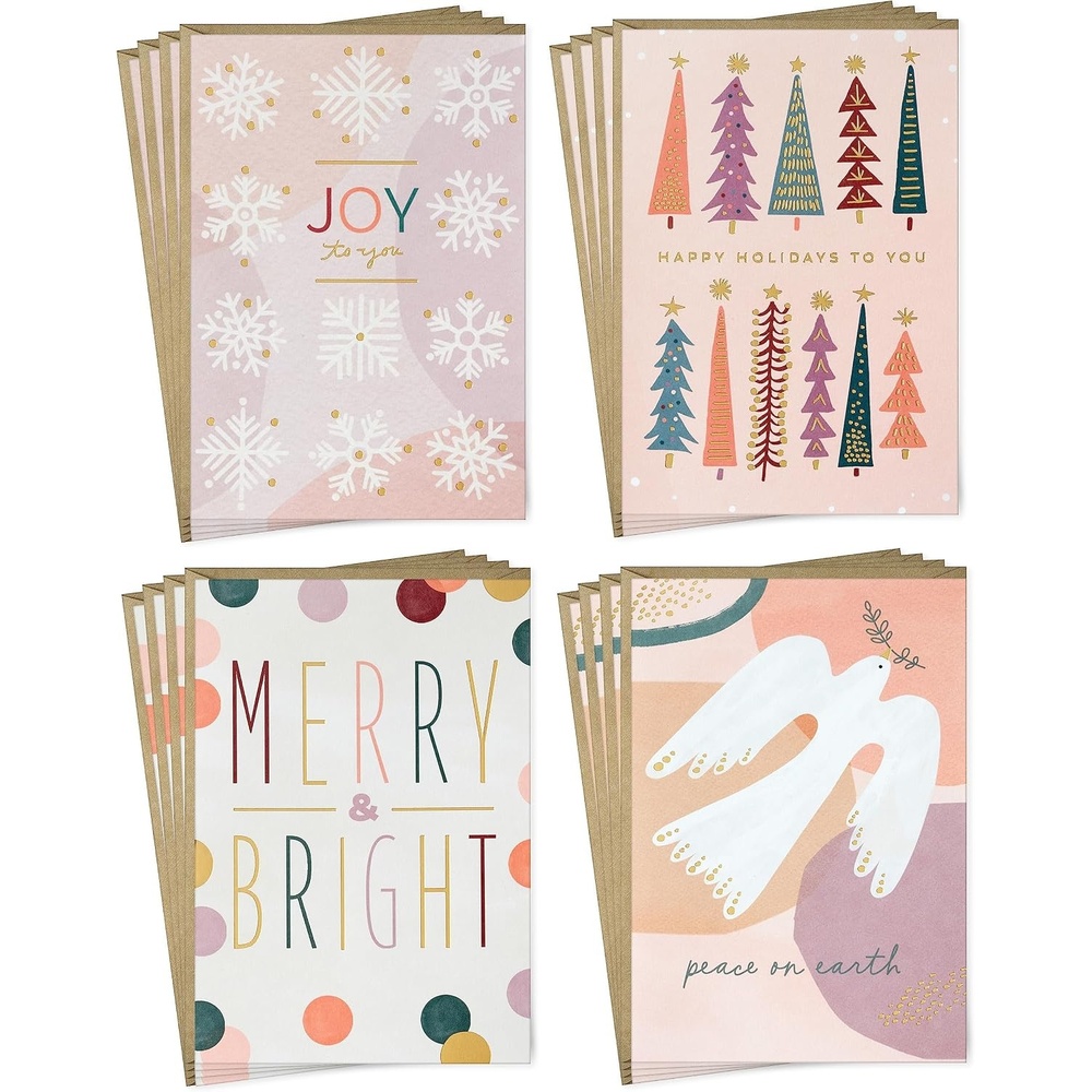 image:imageHallmark Boho Boxed Christmas Card Assortment 16 Cards and Envelopes Pastel Pink Purple Emerald Green DoveMerry  Bright