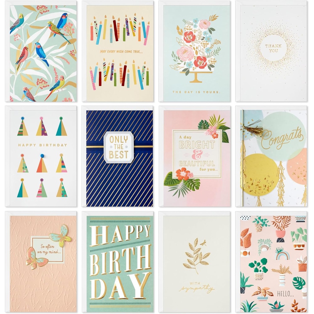 image:imageHallmark Elegant AllOccasion Card Assortment 12 Cards with Envelopes Refill Pack Card Organizer Box Birthday Thank You Sympathy