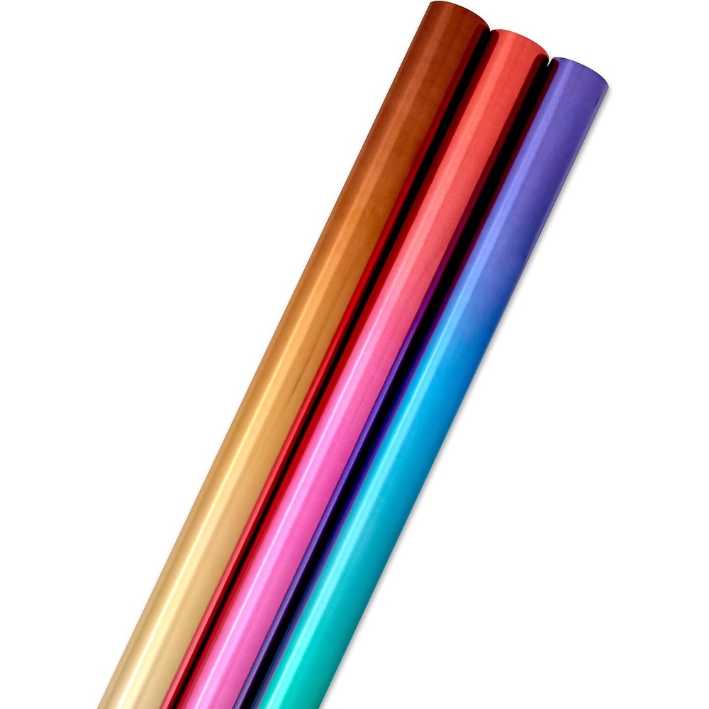 image:imageHallmark Foil Wrapping Paper Rolls  Ombre Blue amp Green Silver amp Gold Red amp Purple Gift Wrap Paper Set of 3 Rolls 60 sq ft ttl for Birthday Christmas Wedding Graduation All OccasionFoil Ombre 3 Rolls