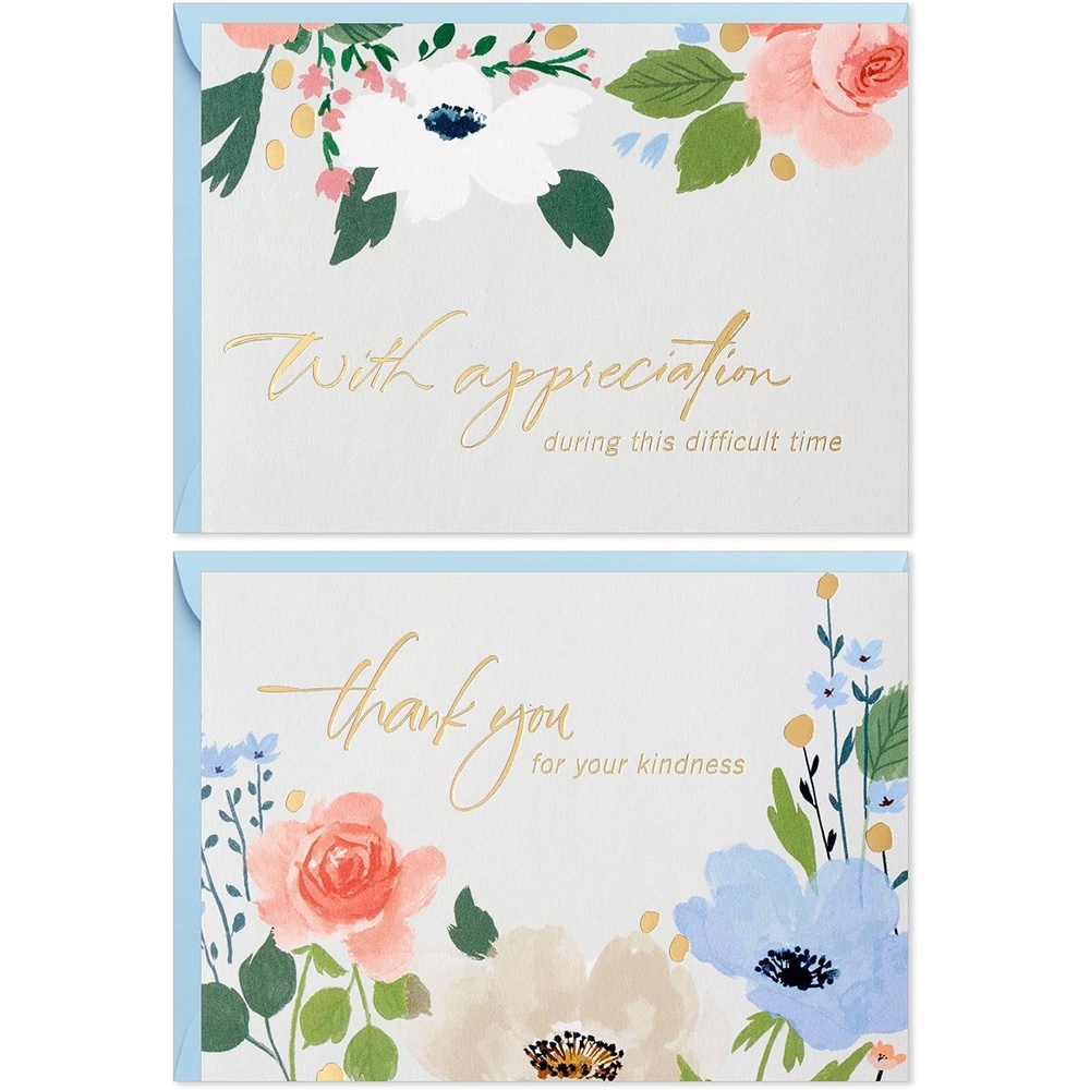 image:imageHallmark Funeral Thank You Cards Assortment Gold Foil Flowers 50 Thank You for Your Sympathy Cards with Envelopes