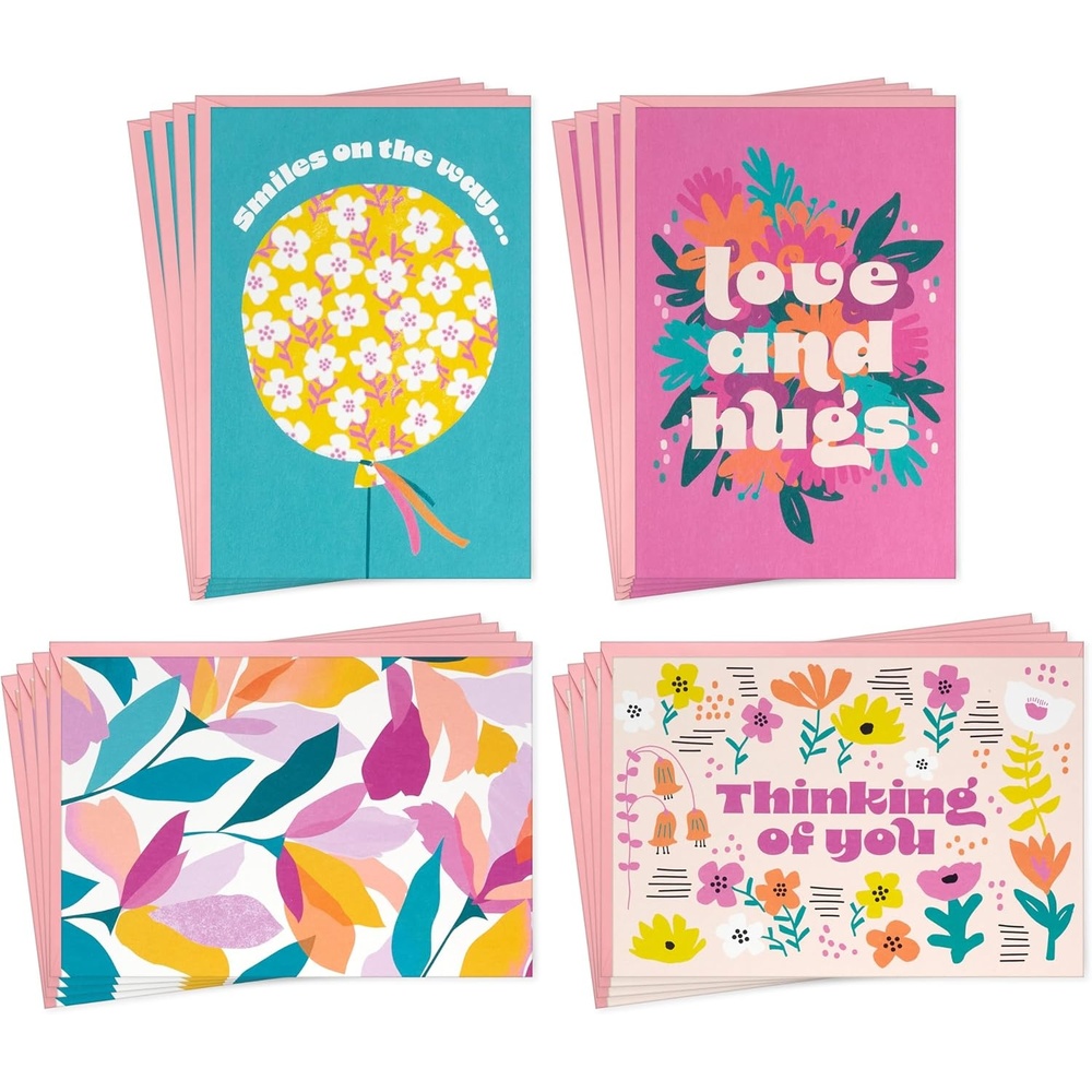 image:imageHallmark Get Well and Thinking of You Card Assortment 16 Cards with Envelopes Modern Flowers Pink Teal Yellow