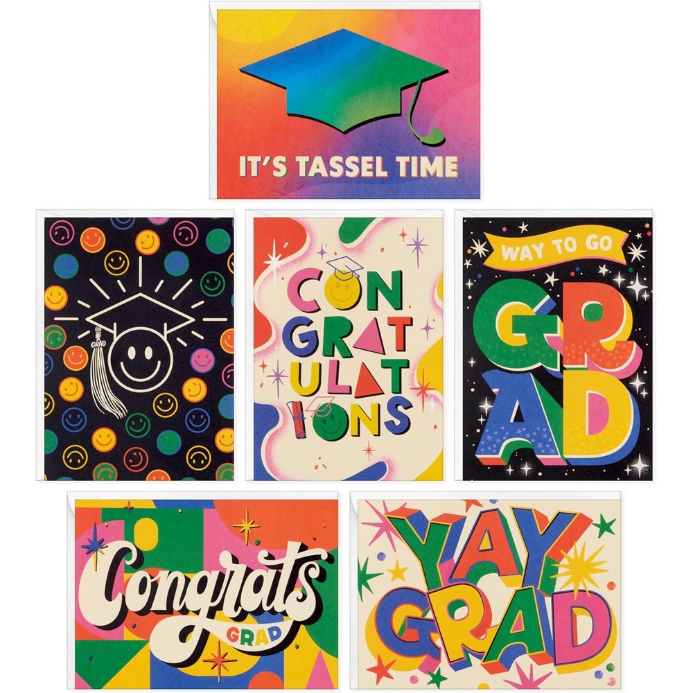 image:imageHallmark Graduation Cards Bulk Assortment Retro Rainbow 36 Blank Cards with Envelopes 6 Designs for High School Kindergarten Middle School College and College GraduatesBright and Bold  Assorted Graduation Cards