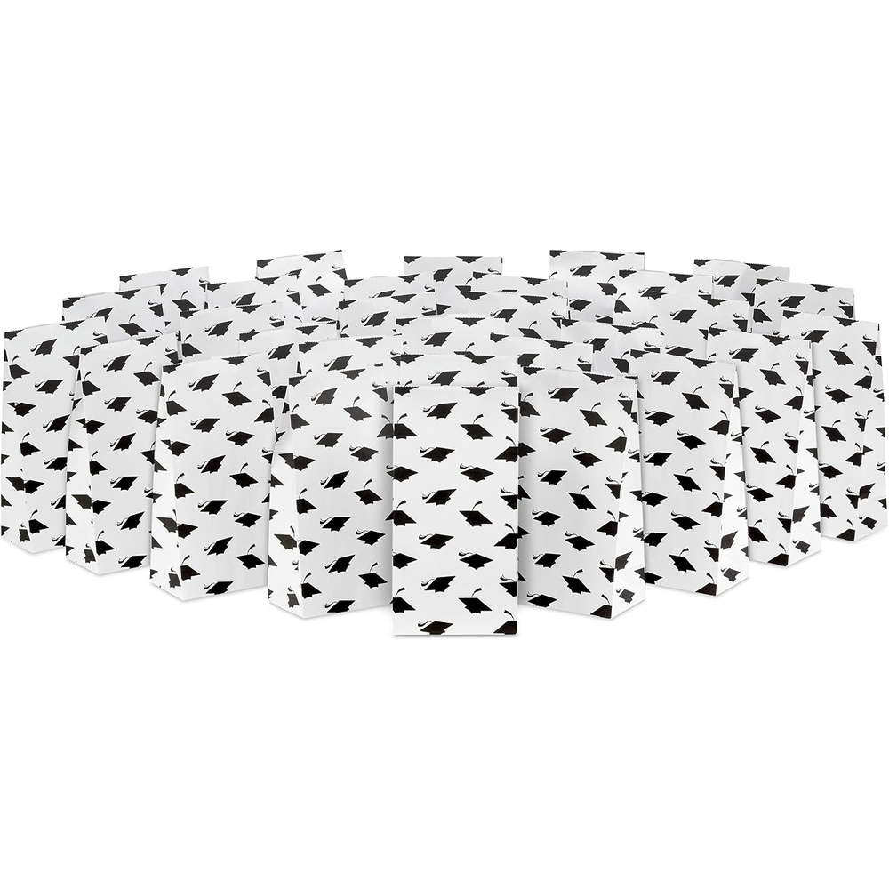 image:imageHallmark Graduation Party Favor and Wrapped Treat Bags 30 Count White with Black Mortarboards for Grad Gifts Open Houses Gift CardsBlack  White