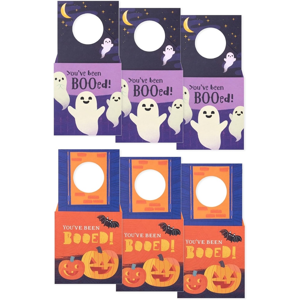 image:imageHallmark Halloween Door Hangers 6 Hanging Card Pockets 2 Designs Youve Been Booed Purple Ghosts Orange Pumpkins