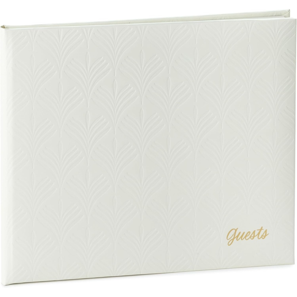 image:imageHallmark Ivory Faux Leather Guest Book Botanical Pattern for Weddings Graduations Vacation Home