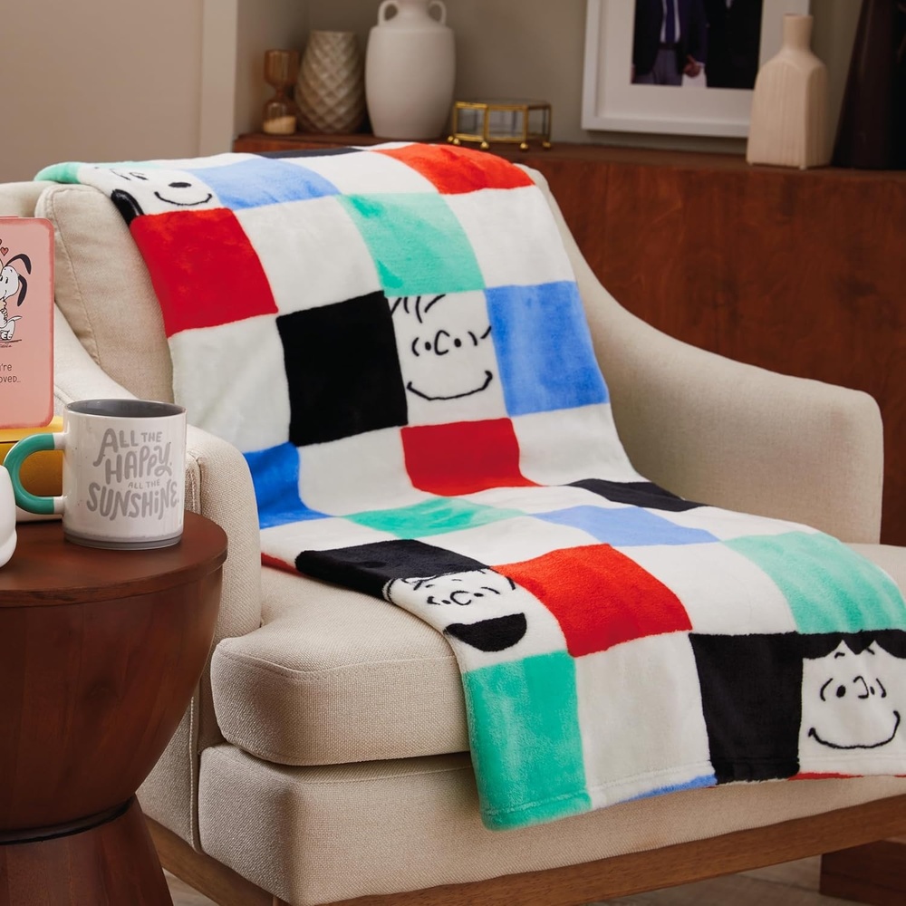 image:imageHallmark Peanuts Gang Checkered Throw Blanket 50 x 60 Snoopy Charlie Brown Linus Lucy Peppermint Patty Pigpen Sally Schroeder