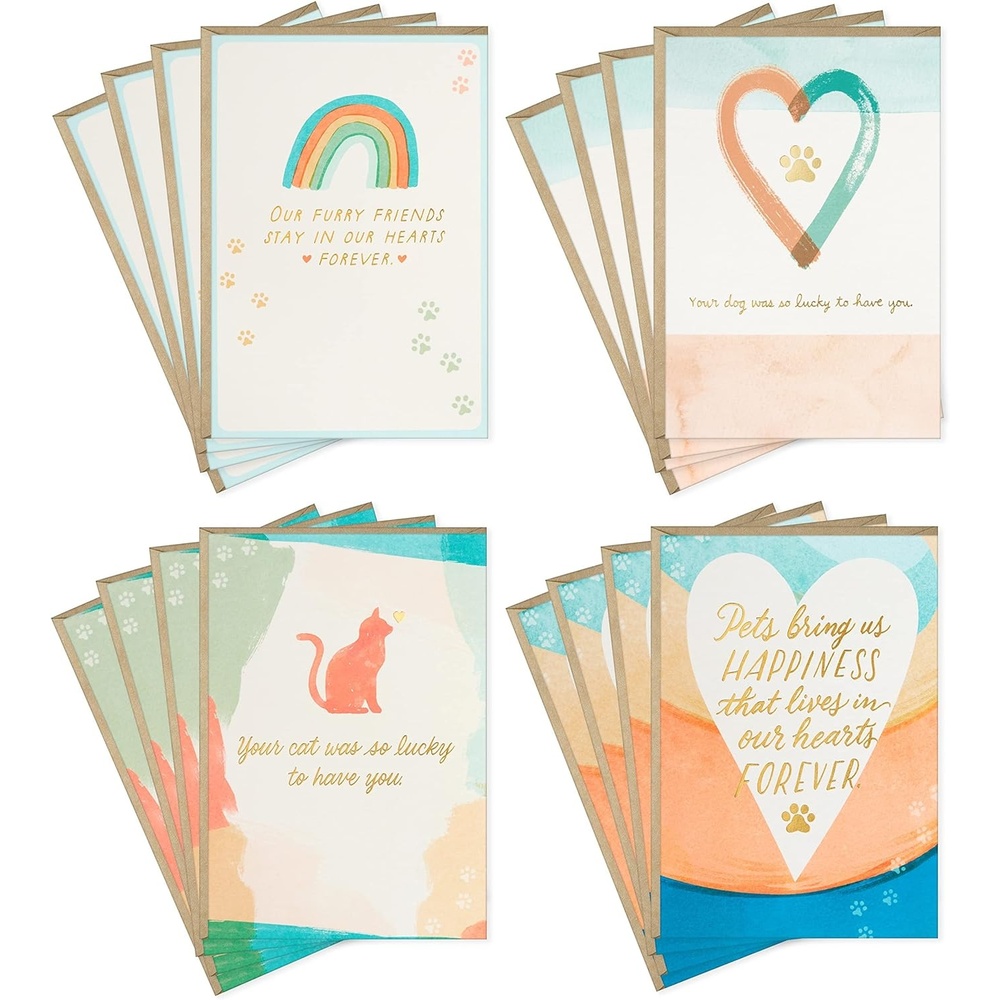image:imageHallmark Pet Sympathy Cards Assortment Hearts and Rainbows 16 Cards and Envelopes
