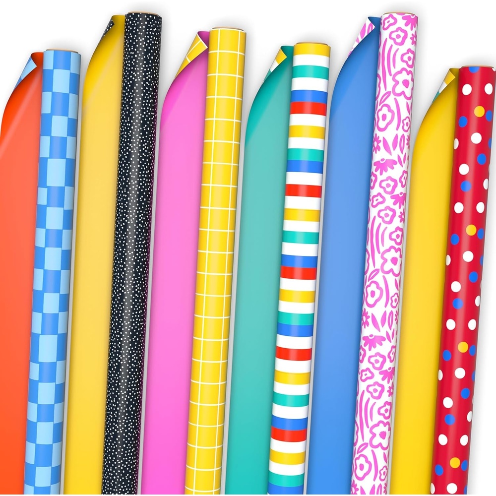 image:imageHallmark Reversible Wrapping Paper Rolls  Checkered Solids Stripes Polka Dots Flowers Gift Wrap Paper Set of 6 Rolls 150 sq ft ttl for Birthday Christmas Baby Shower Graduation All Occasion6 Large Rolls