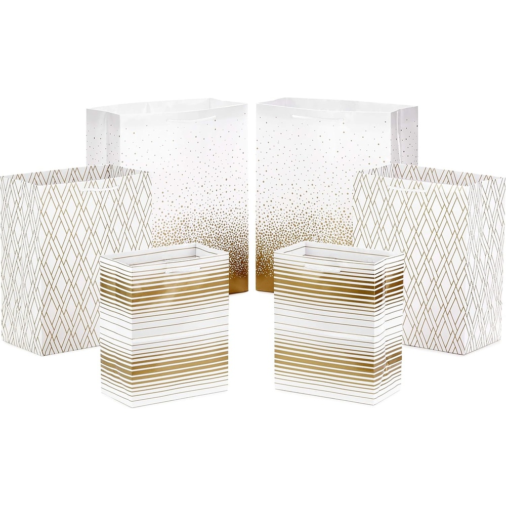 image:imageHallmark Silver Gift Bag Assortment  Diamonds Stripes Dots Pack of 6 2 Medium 9 2 Large 11 2 Extra Large 14 for Birthdays Mothers Day Weddings Bridal Showers Any OccasionGold  White