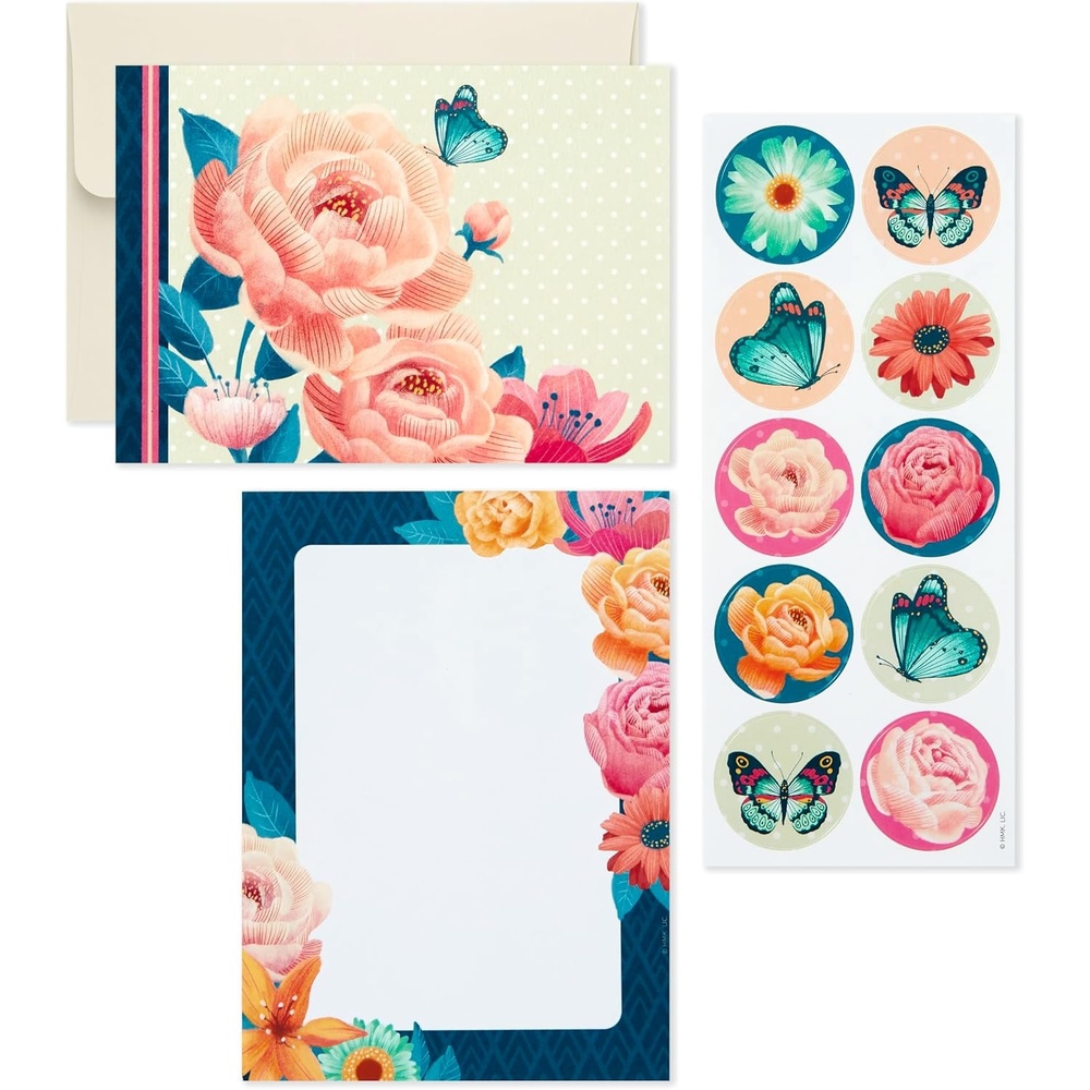 image:imageHallmark Stationery Set with Desk Organizer Floral 10 Blank Cards with Envelopes 20 Writing Sheets with Envelopes 75Sheet Notepad 30Seals