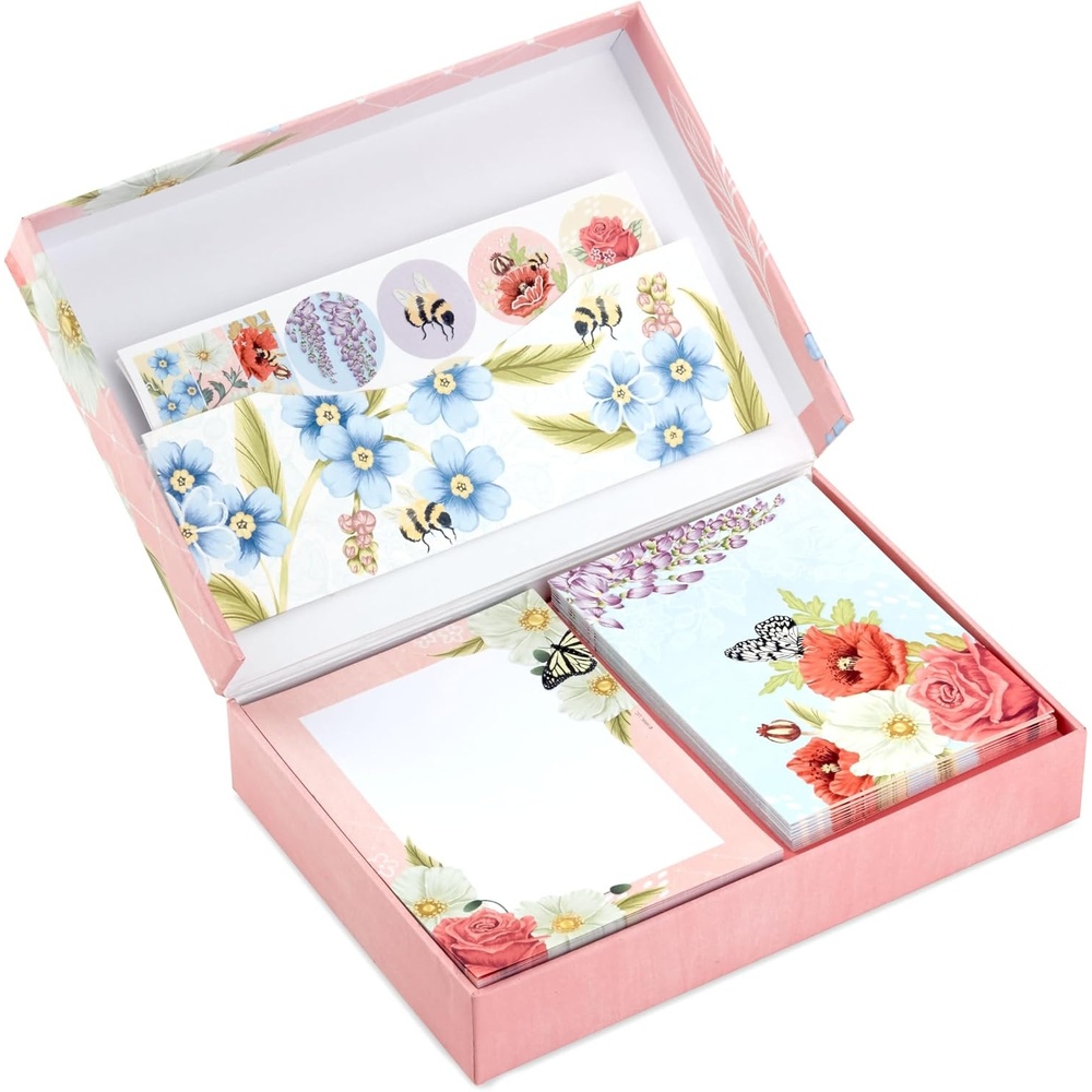 image:imageHallmark Stationery Set with Desk Organizer Light Pink 10 Blank Cards with Envelopes 20 Writing Sheets with Envelopes 75Sheet Notepad 30 StickerSeals