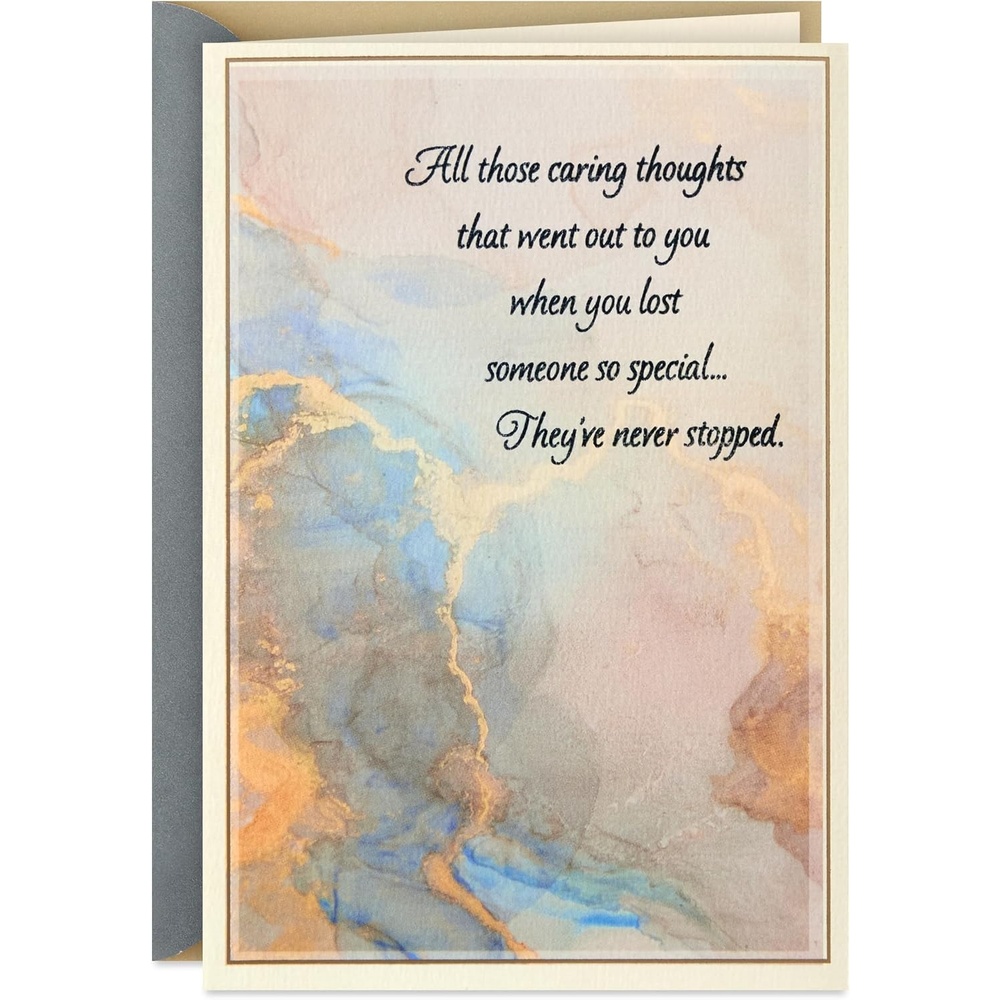 image:imageHallmark Sympathy Card for Anniversary of Death Caring Thoughts Never Stopped for Widow Widower Friendblue  peach  purple