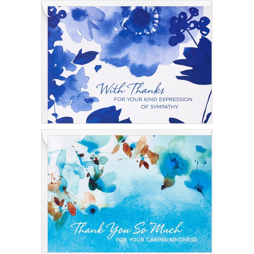image:imageHallmark Sympathy Thank You Notes 50 Blank Cards with Envelopes Blue Watercolor Flowers