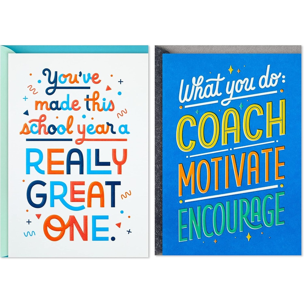 image:imageHallmark Teacher Appreciation Cards Assortment for Preschool Kindergarten Elementary School Graduation or Back to School 10 Cards and Gift Card Holders with Envelopes 2299GMR7267For Teacher and Coach  2 Cards with Envelopes
