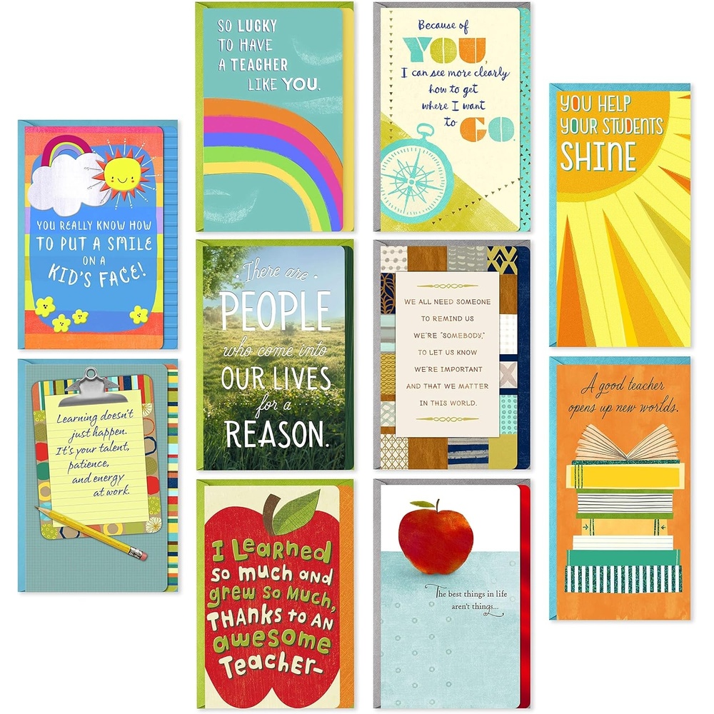 image:imageHallmark Teacher Appreciation Cards Assortment for Preschool Kindergarten Elementary School Graduation or Back to School 10 Cards and Gift Card Holders with Envelopes 2299GMR7267Assorted colors